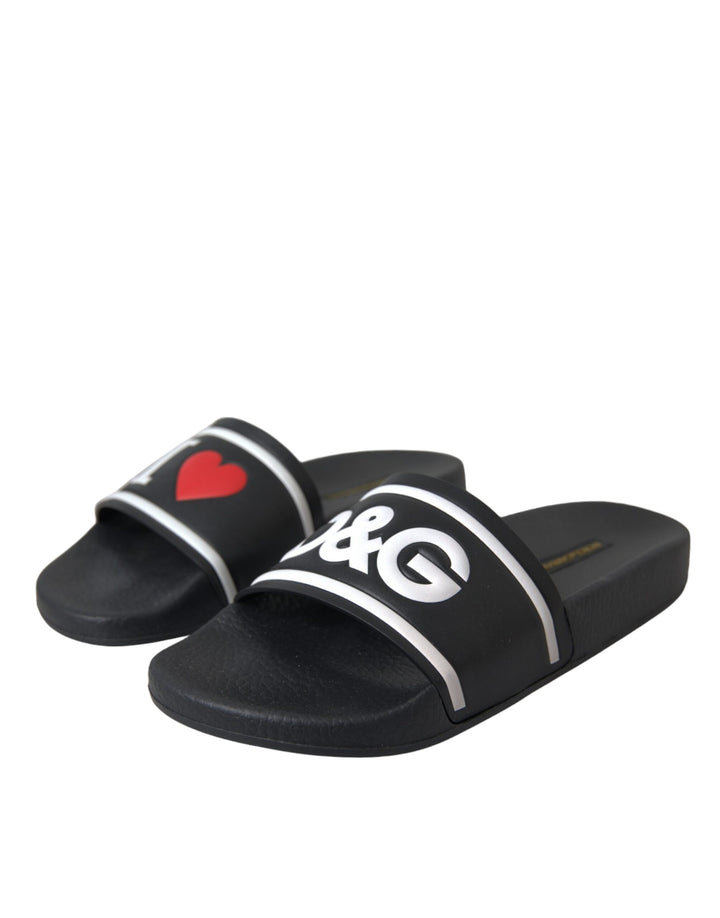 Schwarz Leder I Love D&G Sandalen Rutschen Schuhe