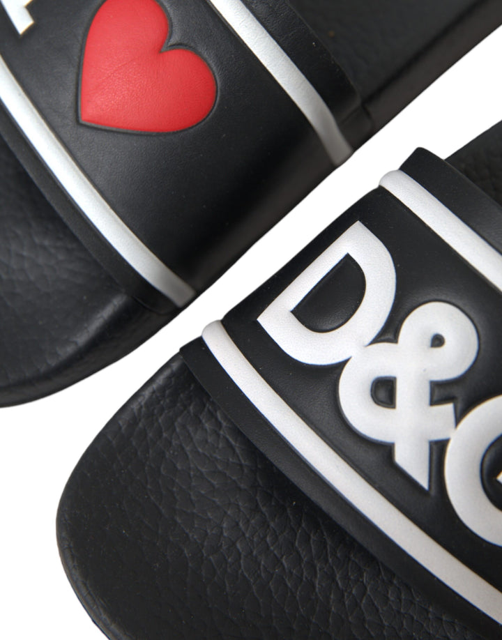 Schwarz Leder I Love D&G Sandalen Rutschen Schuhe