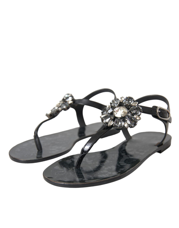 Schwarz Kristall Flats Sandalen Flip Flops Schuhe