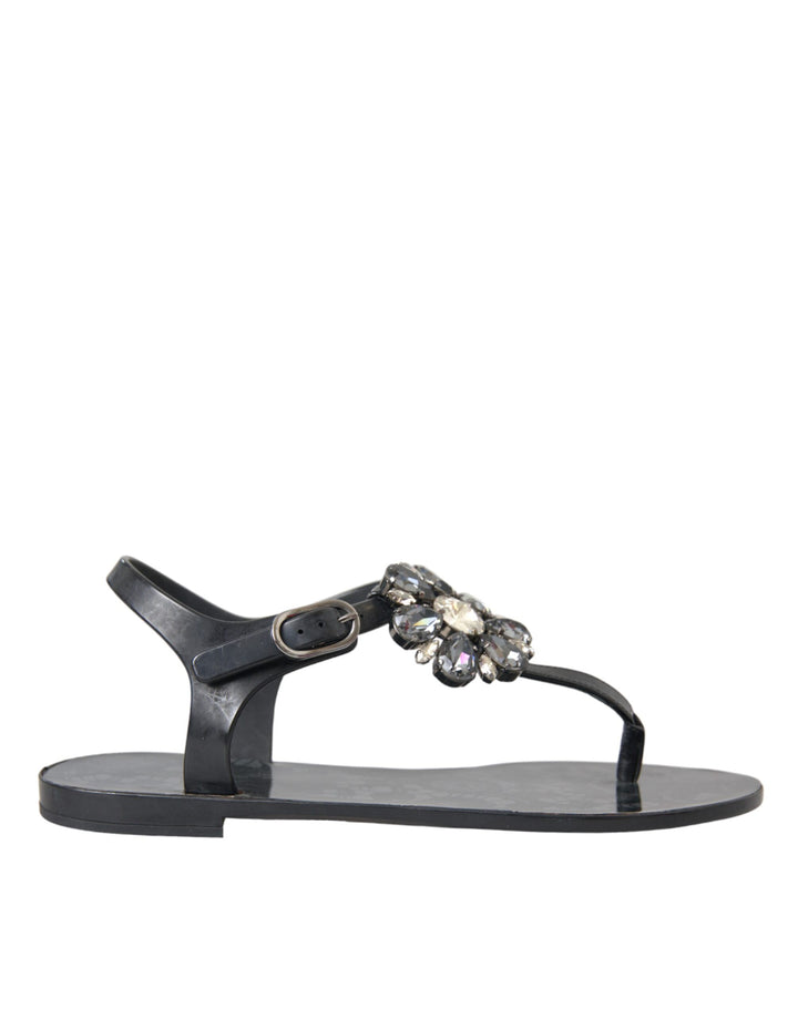 Schwarz Kristall Flats Sandalen Flip Flops Schuhe