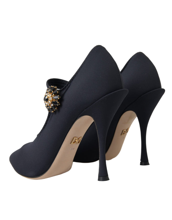 Schwarz Mary Jane Jersey Kristall Pumps Schuhe
