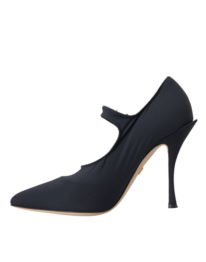 Schwarz Mary Jane Jersey Kristall Pumps Schuhe
