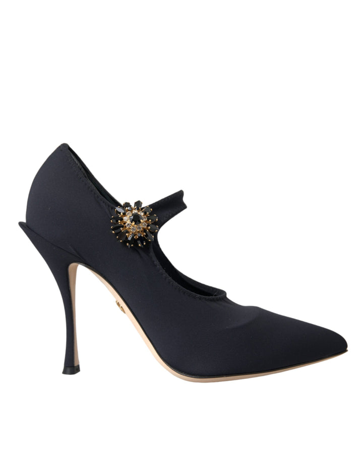 Schwarz Mary Jane Jersey Kristall Pumps Schuhe