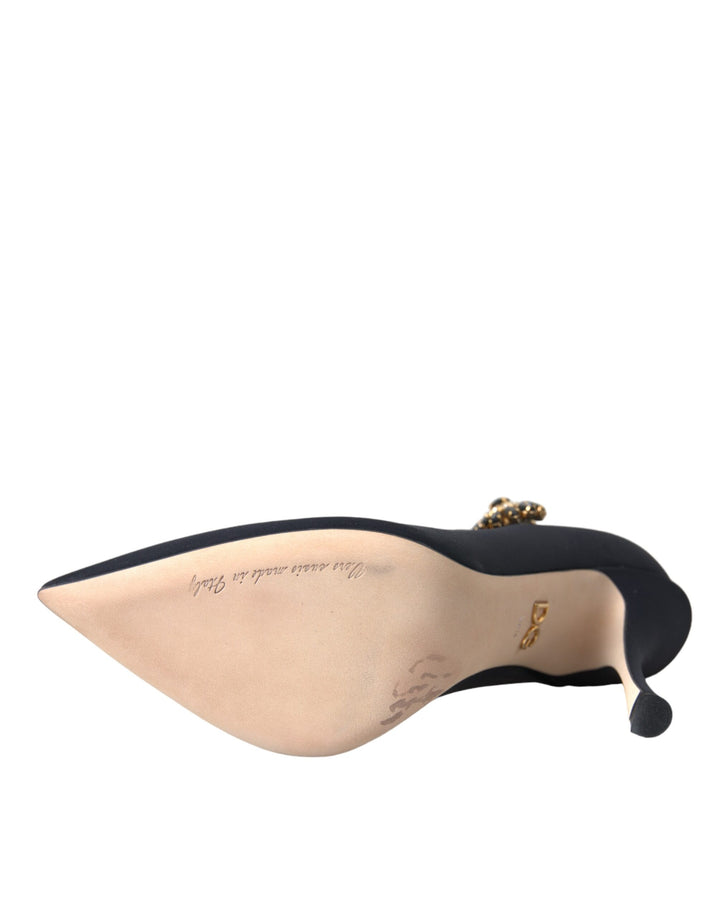 Schwarz Mary Jane Jersey Kristall Pumps Schuhe