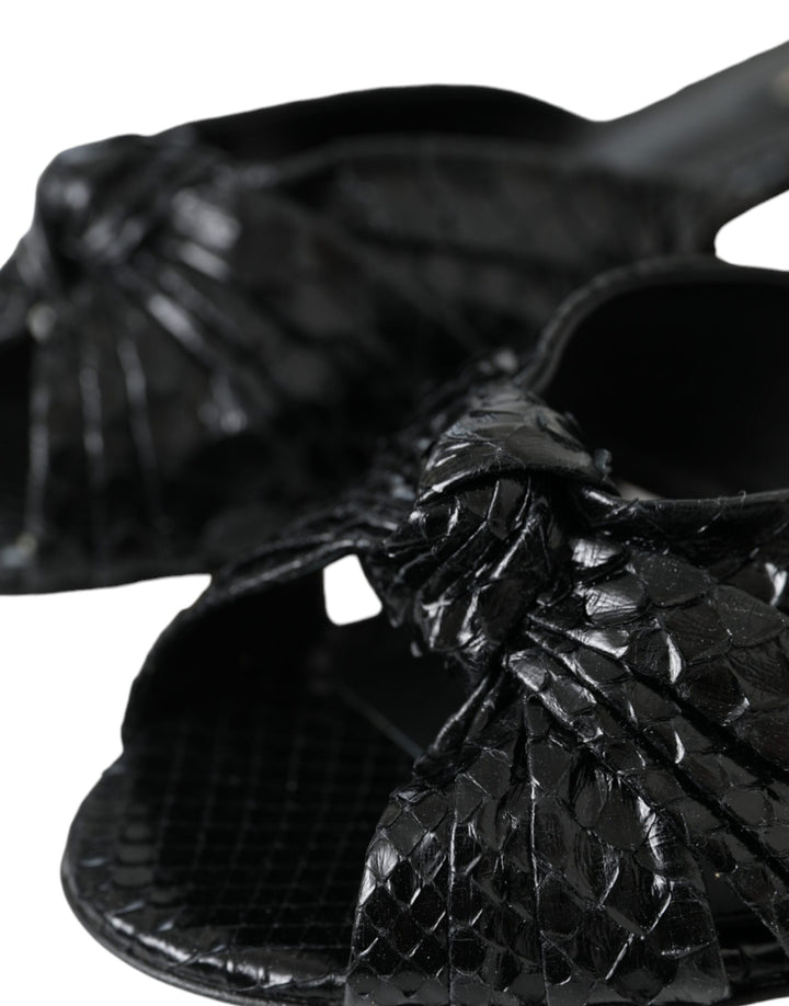 Schwarze Exotische Leder Absätze Rutschen Schuhe