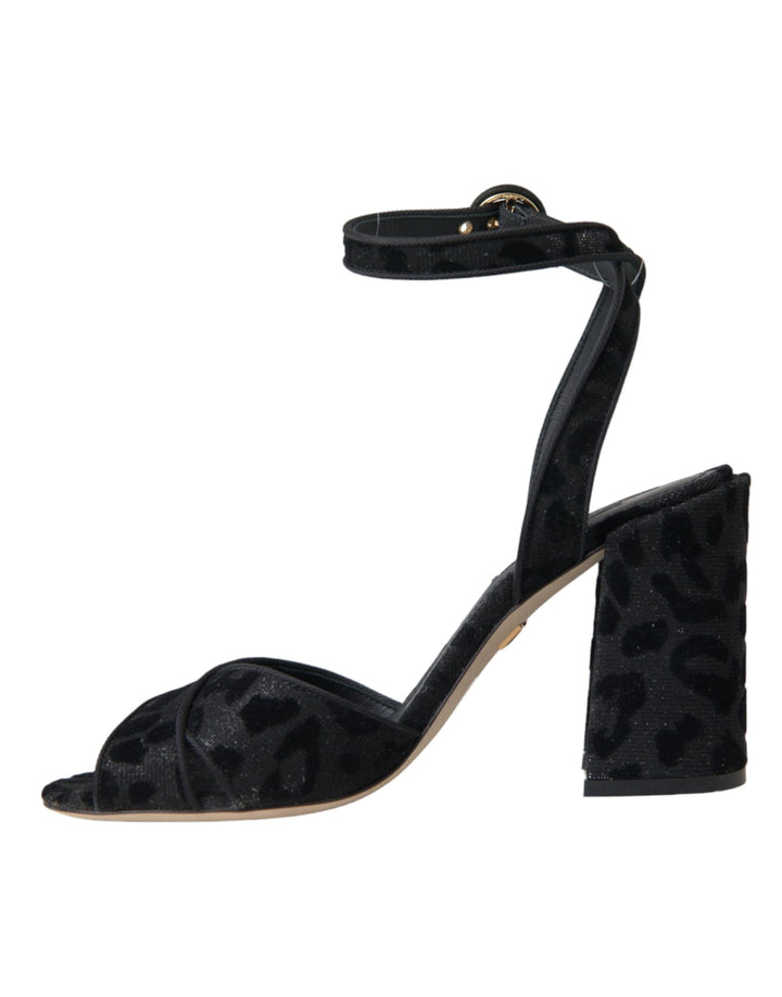 Schwarz Leopard Wildleder Heels Sandalen Schuhe