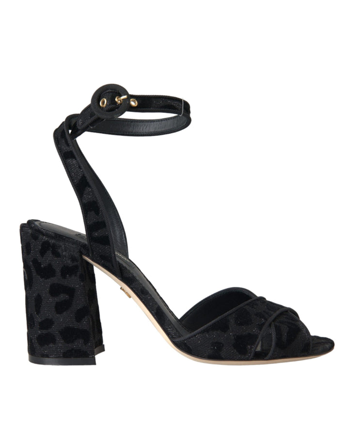Schwarz Leopard Wildleder Heels Sandalen Schuhe