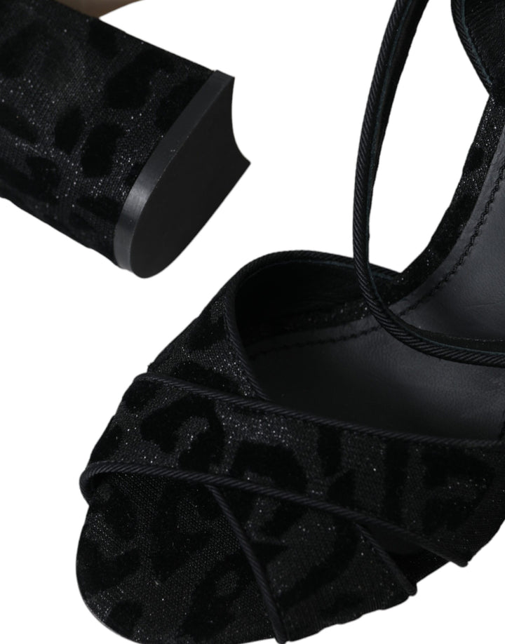 Schwarz Leopard Wildleder Heels Sandalen Schuhe