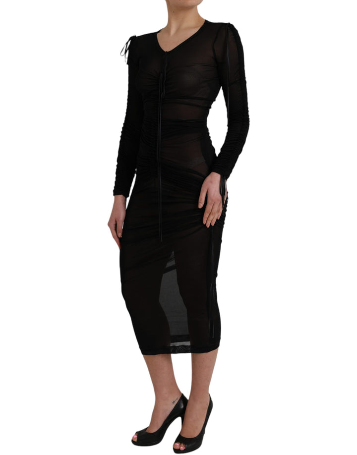 Black sheer bodycon midi dress