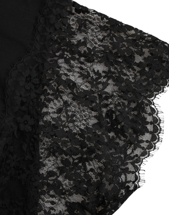 Black cotton lace T-shirt with Sacred Heart print