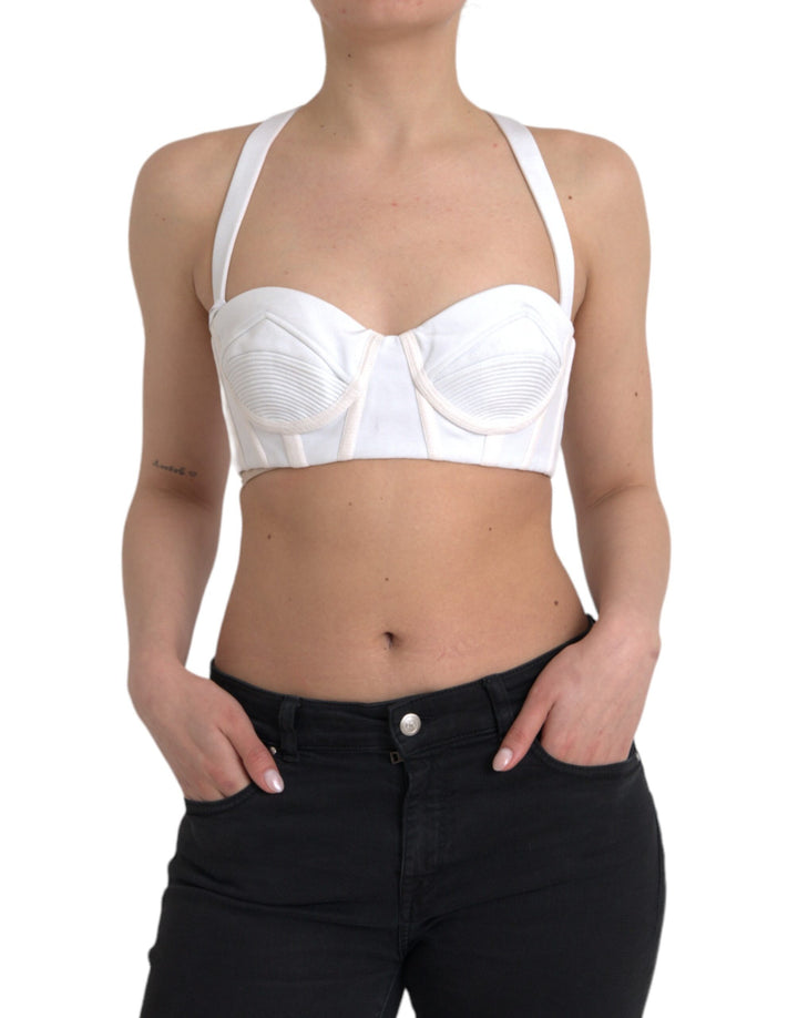 White viscose bustier sleeveless cropped top