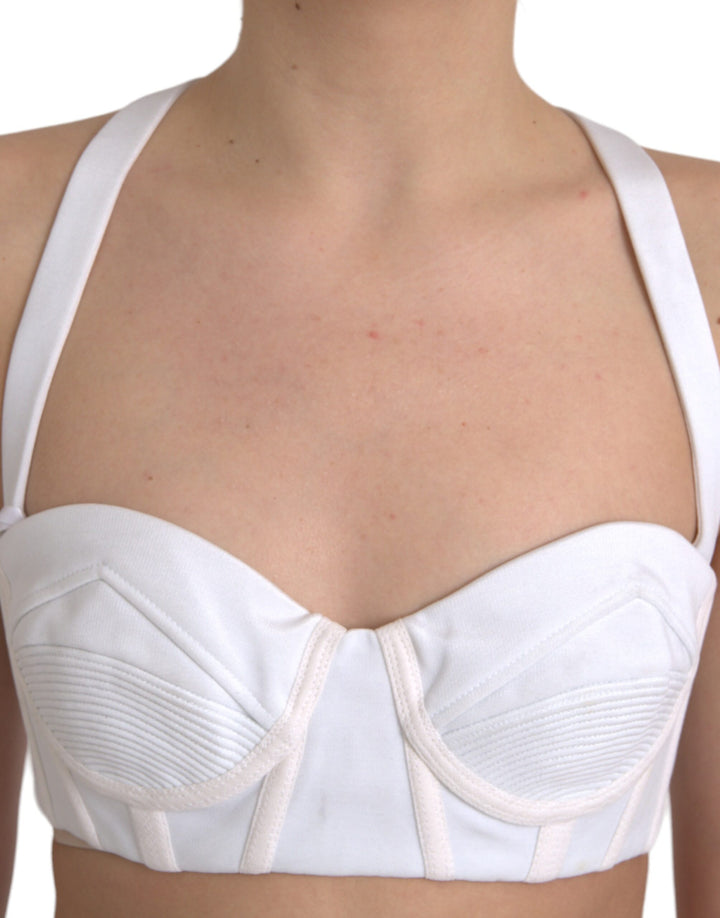 White viscose bustier sleeveless cropped top