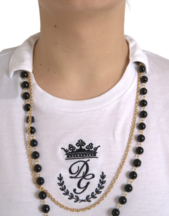 Weißes Baumwollketten-T-Shirt mit kurzen Ärmeln