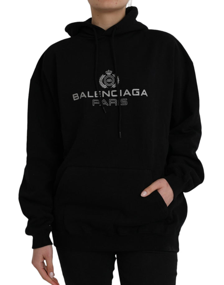 Black cotton logo pullover sweatshirt with hood