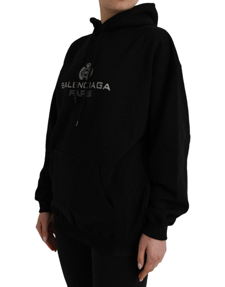 Black cotton logo pullover sweatshirt with hood