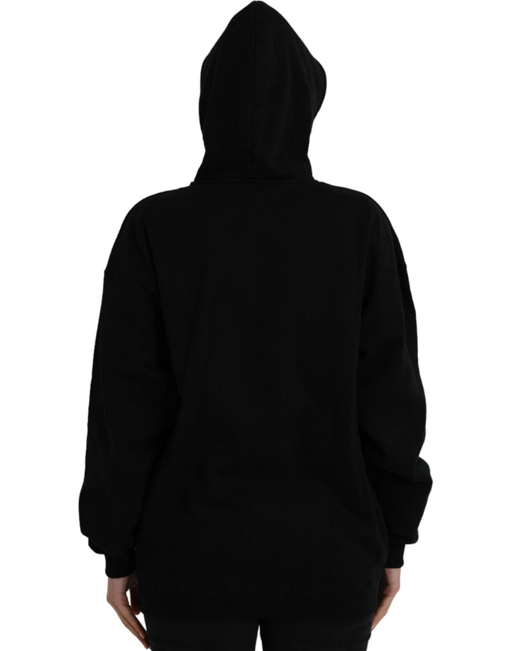 Black cotton logo pullover sweatshirt with hood