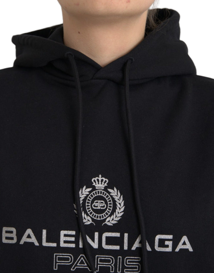 Black cotton logo pullover sweatshirt with hood