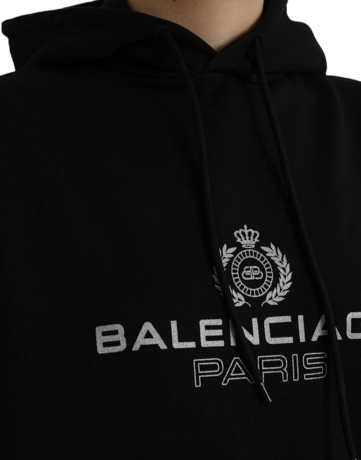 Black cotton logo pullover sweatshirt with hood