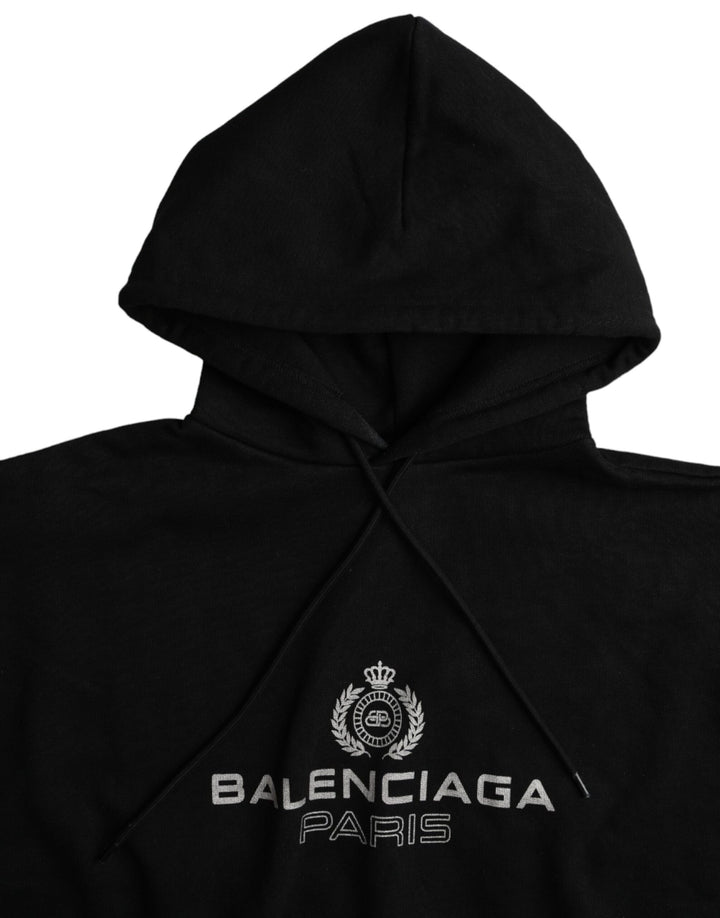 Black cotton logo pullover sweatshirt with hood