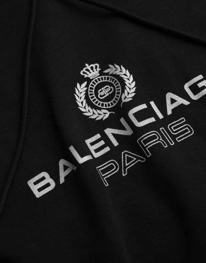 Black cotton logo pullover sweatshirt with hood