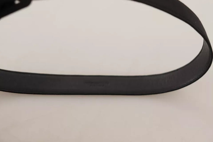 Black velvet leather logo belt with buckle