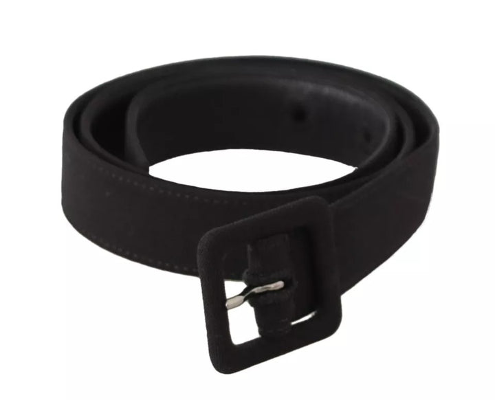 Black velvet leather logo belt with buckle