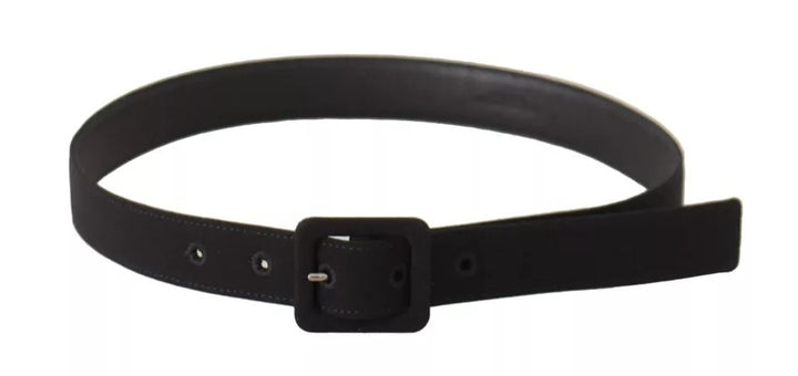 Black velvet leather logo belt with buckle