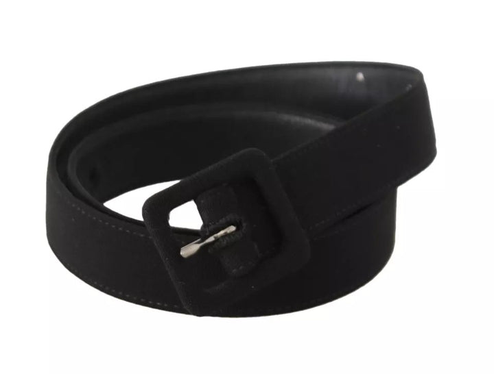Black velvet leather logo belt with buckle