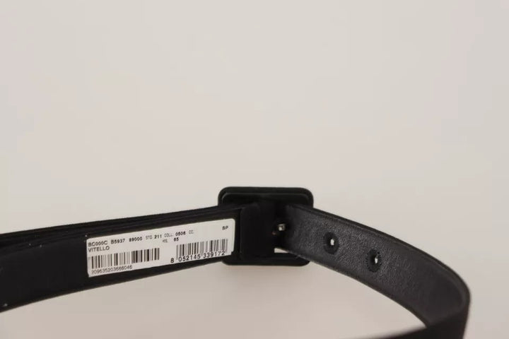 Black velvet leather logo belt with buckle