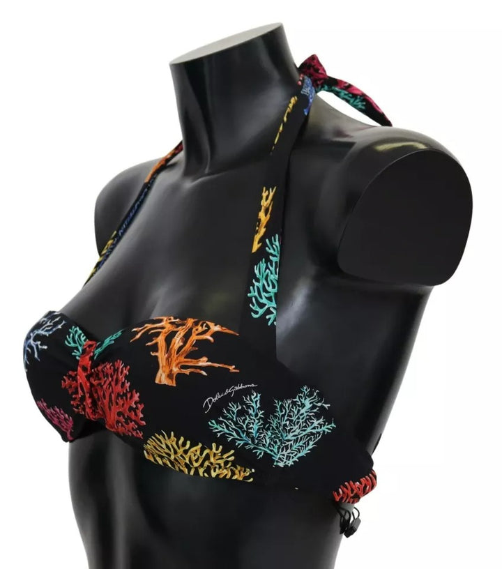 Black Coral Print Swimsuit Beachwear Bikini Top