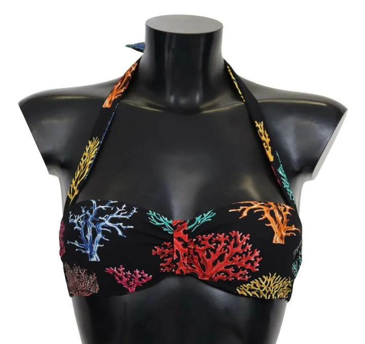 Black Coral Print Swimsuit Beachwear Bikini Top
