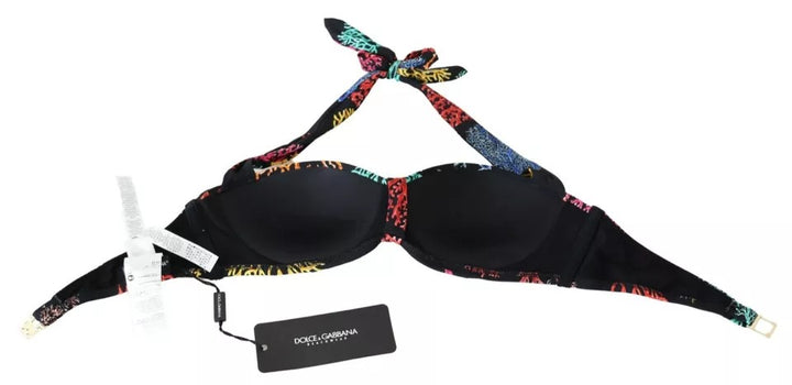 Black Coral Print Swimsuit Beachwear Bikini Top