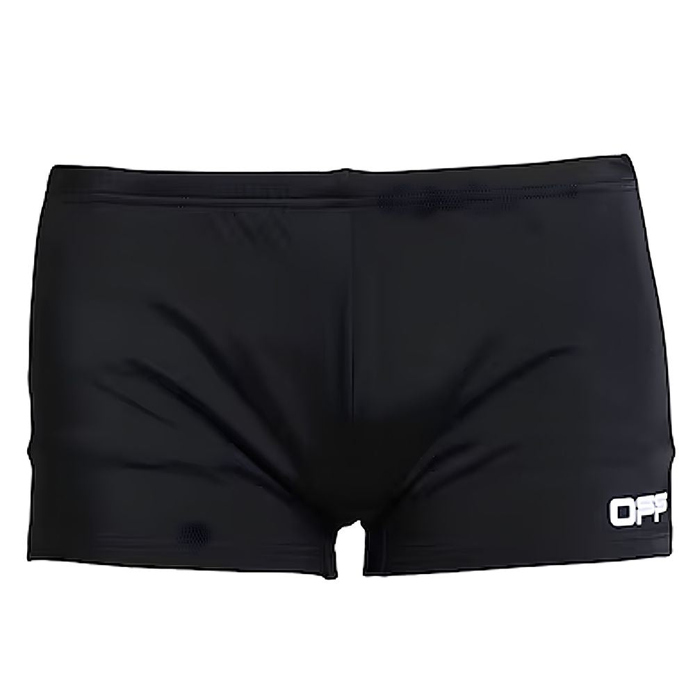 Black nylon swim trunks for men