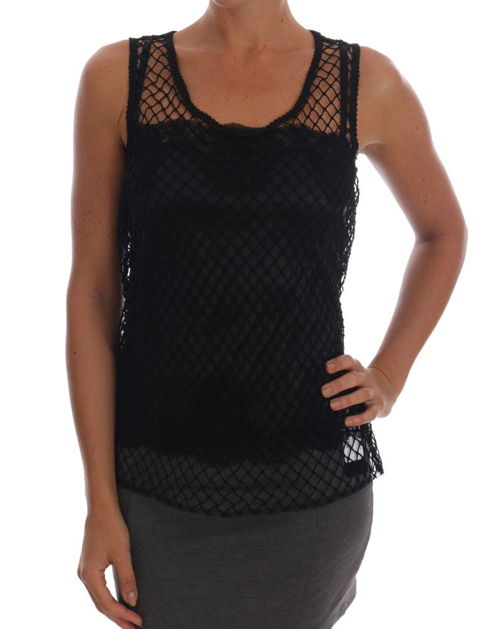 Elegant black sleeveless lace cami blouse