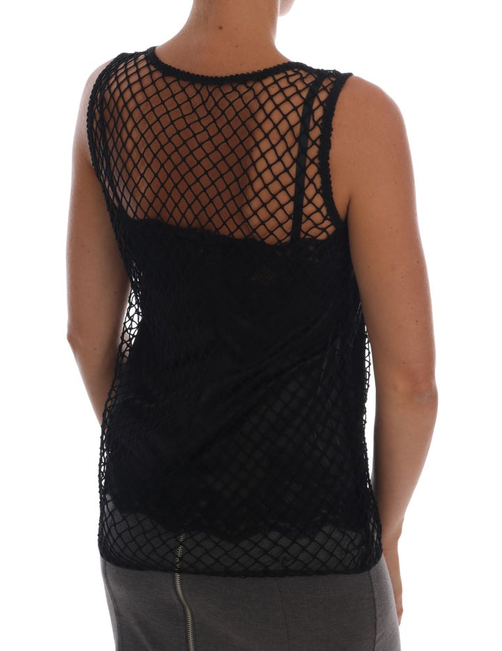 Elegant black sleeveless lace cami blouse