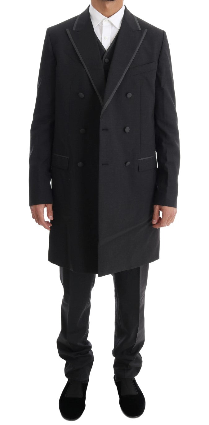 Grauer Woll-Stretch-3-Stück-Anzug mit zwei Knöpfen