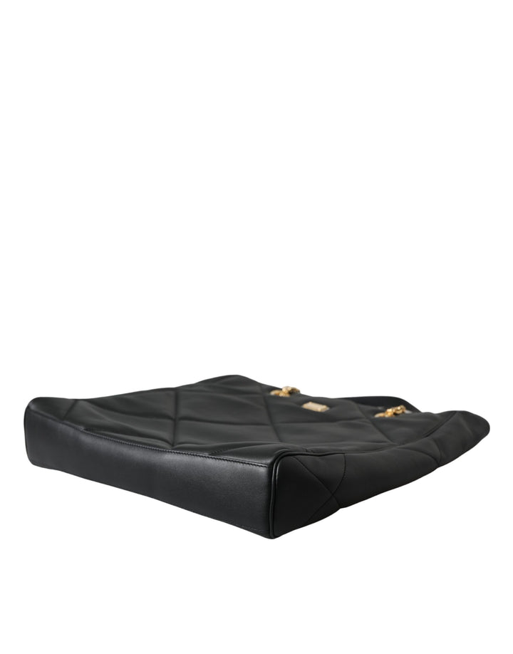 Schwarze Leder JUNGLE gesteppte Einkaufstasche