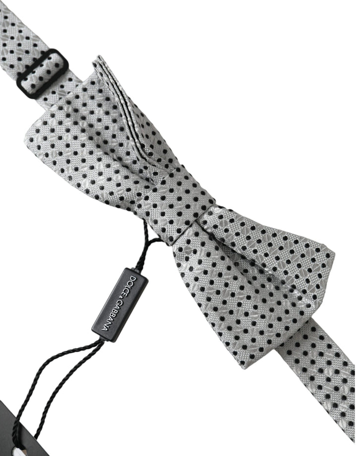Grey Silk Polka Dot Adjustable Neck Men Papillon Bow Tie