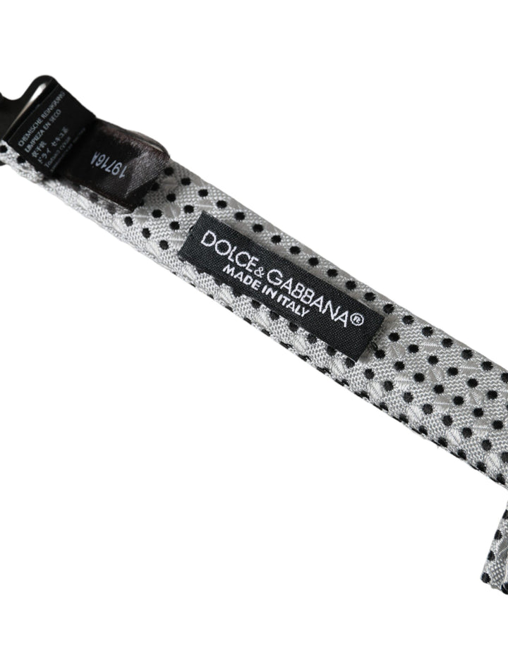 Grey Silk Polka Dot Adjustable Neck Men Papillon Bow Tie