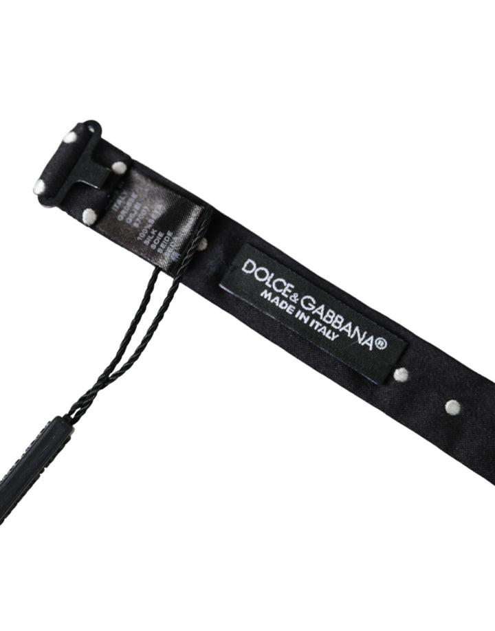 Schwarz Seide Polka Dot Verstellbare Hals Männer Papillon Fliege