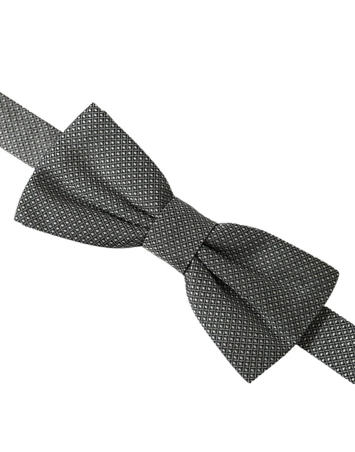 Grey silk patterned adjustable neck men's papillon bow tie