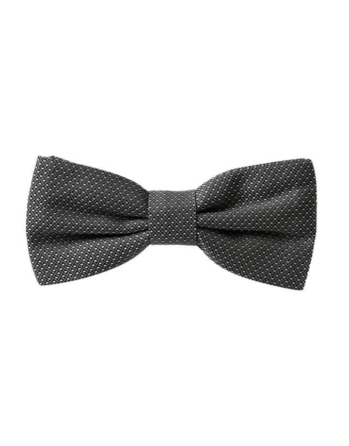 Grey silk patterned adjustable neck men's papillon bow tie