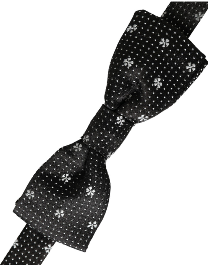 Schwarze Seide Floral Verstellbare Hals Männer Papillon Fliege