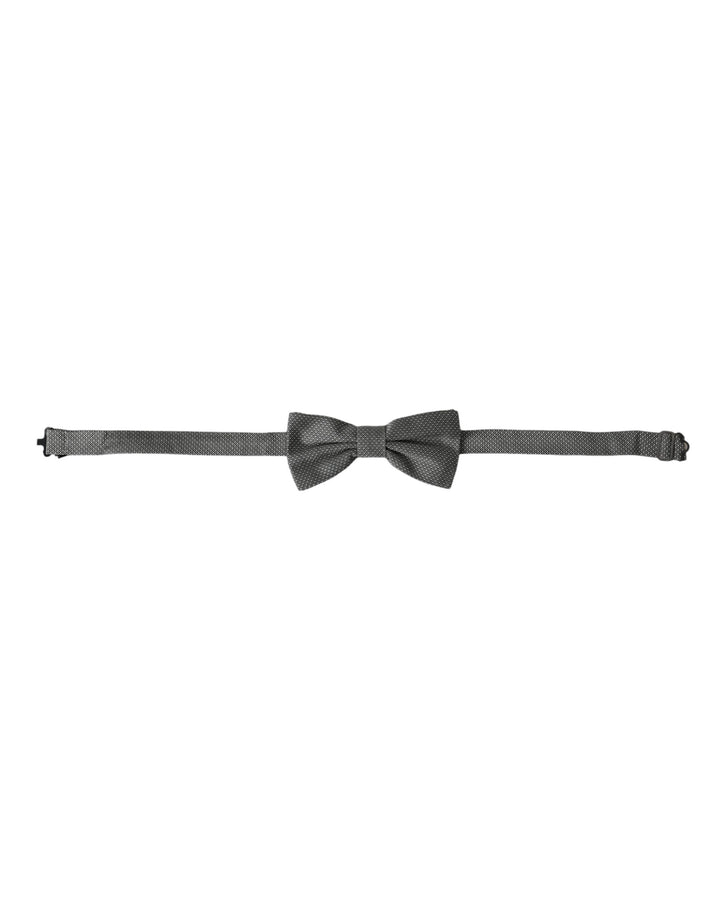 Grey silk patterned adjustable neck men's bow tie