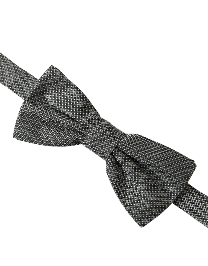 Grey silk patterned adjustable neck men's bow tie