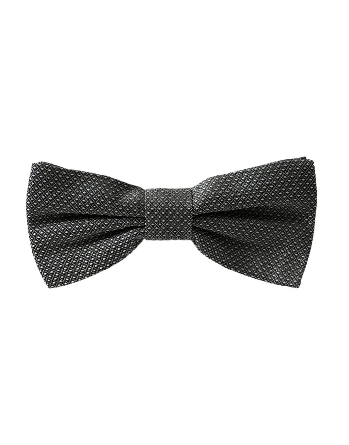 Grey silk patterned adjustable neck men's bow tie