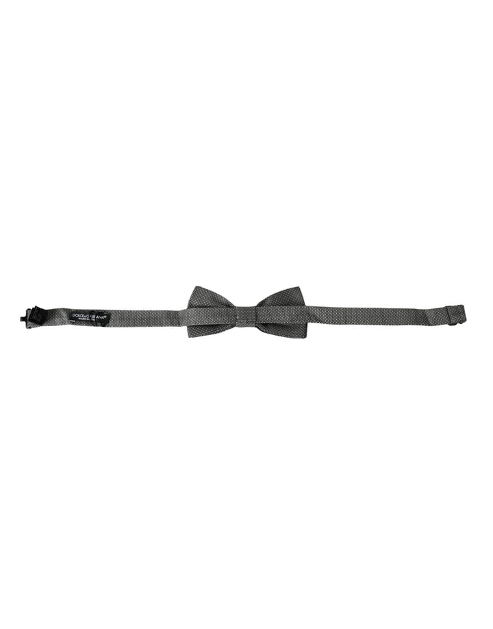 Grey silk patterned adjustable neck men's bow tie