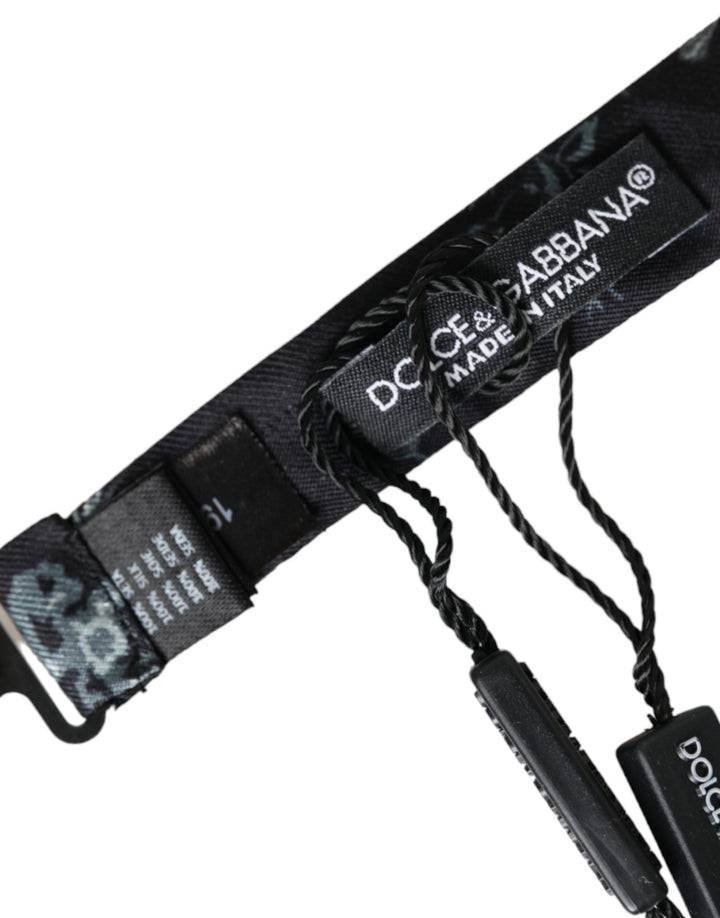 Schwarze Floral Seide Einstellbare Hals Männer Fliege