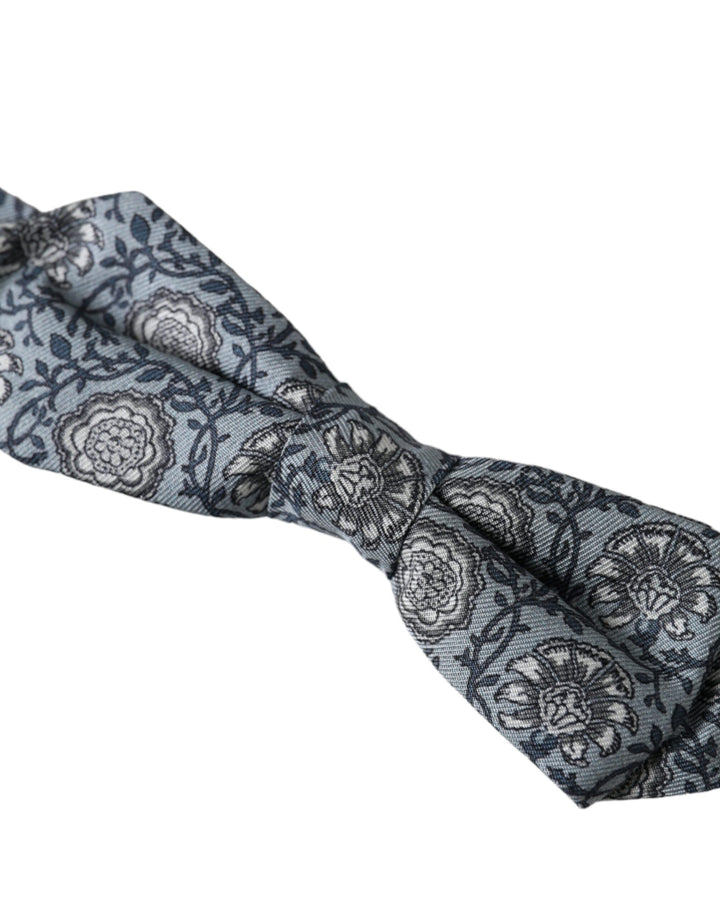 Grey silk patterned adjustable neck men's bow tie