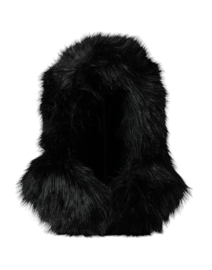 Black faux fur full-head wrap hat